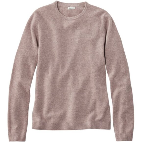 🤎 L.L. Bean Women's Classic 100% Cashmere Crewneck Sweater Beige | Size M - Picture 1 of 9